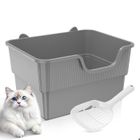 AMICURA Lite Bac à Litière pour Chat en Forme de U, Design Ouvert,Facile à Nettoyer, Grande Capacité, Anti-Éclaboussures-Gris