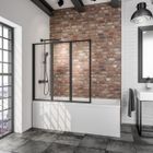 Pare baignoire rabattable 127 x 140 cm, sans percer, 3 volets, profilé noir, paroi de baignoire à coller, Schulte