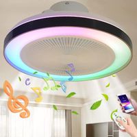 Ventilateurs de Plafond Silencieux avec Lampe LED Plafonniers Dimmable RGB avec Haut-parleur Bluetooth Musique Fan Plafonnier a A186