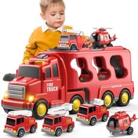 Jouet de camion de pompier pour tout-petits de 3 4 5 6 ans, 7 en 1 camion friction Power Jouet voiture, camion de pompiers, cadeaux