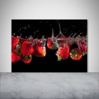 Tulup 100x70cm Crédence de cuisine sur verre sécurité:- Nourriture boissons - Fraises Sous L'eau - Rouge Rose