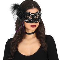 Masque à sequins fleur noir/argenté pour femme - Halloween