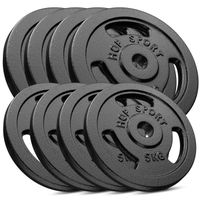 Hop-Sport Disques de poids en fonte 60kg, Ensemble de disques d'haltères, Set de plaques en fonte alésage 30/31 mm (4x5 kg, 4x10