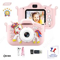 Appareil photo Licorne pour enfants BCSK® | HD 1080P - photo, vidéo, selfie - Ecran 2.0 pouces | Carte SD 64Go incluse - Violet