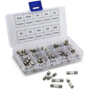 Pixnor 100pcs 5x20mm Fast-blow Glass Fuses Quick Blow Car Glass Tube Fuses Assorted Kit Amp 0.2A 0.5A 1A 2A 3A 5A 6A 8A 10A 15A 