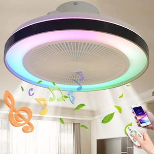 VENTILATEUR DE PLAFOND Ventilateurs de Plafond Silencieux avec Lampe LED Plafonniers Dimmable RGB avec Haut-parleur Bluetooth Musique Fan Plafonnier a A186