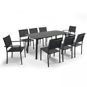 Ensemble table et chaise de jardin Table de jardin en aluminium et pierre - OVIALA - Piedra - Rectangulaire - Gris - Mobilier de jardin