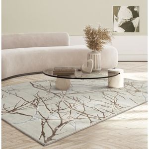 TAPIS the carpet Mila tapis moderne salon, tapis court et brillant salon en crème avec motif flash doré, tapis 140 x 200 cm