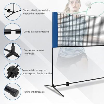 Filet De Badminton SPORTNOW – Réglable En Hauteur (107-155cm), Cadre Métal, Sac De Transport