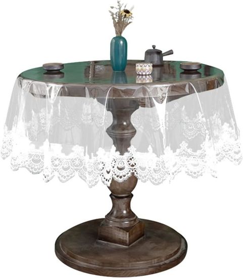 Nappe rectangulaire en plastique transparent Nappe en vinyle PVC imperméable Bord en dentelle brodée Couverture de table transparente pour la cuisine à l'extérieur et à l'intérieur-110 x 160 cm, blanc