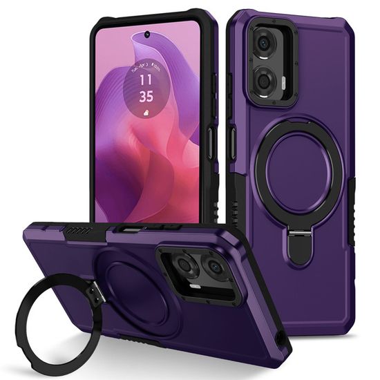 Coque Antichoc Pour Motorola Moto G34 – HAOYE Double Couche TPU + PC, Violet Foncé, Avec Anneau Rotatif, Cache Caméra Coulissant