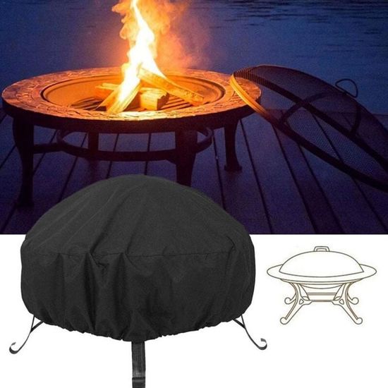 Housse De Protection Étanché Brasero Ronde 61 Cm – Tissu Oxford Résistant, Cordon De Serrage, Noir