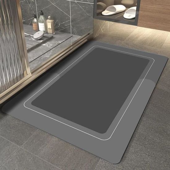 Tapis De Bain Absorbant - Sèche Rapidement - Sortie De Bain Antidérapante En Diatomite - 60 X 40cm - Gris Souris - Forte Capacité D'Absorption D'Eau - Idéal Pour Salle De Bain