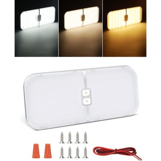 Intckwan Plafonnier LED 12V Camping-Car 168 LEDs 10W Dimmable 3 Couleurs - Lampe Intérieure Avec Mémoire