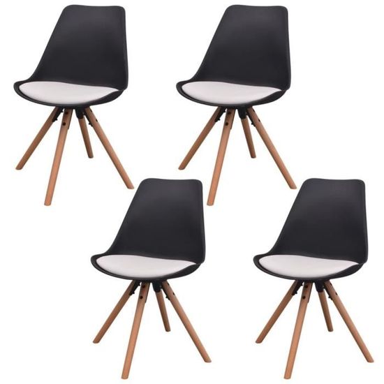 #83104 4 x Chaises de salle à manger Professionnel - Chaise de cuisine Chaise Scandinave - Noir et blanc Similicuir Parfait