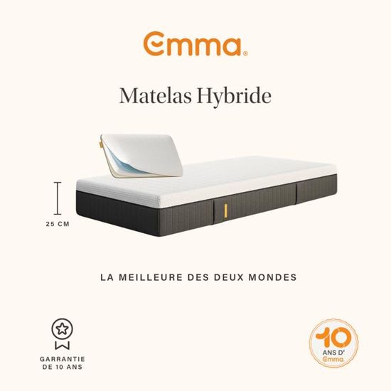 Matelas Emma Fusion Fresh Hybride 90x200 Cm épaisseur 27 Cm (Neuf)