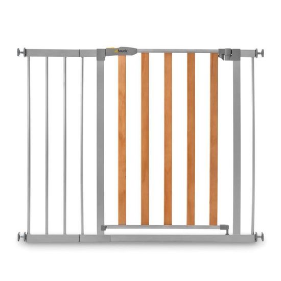 Barrière de sécurité Woodlock 2 + extension 21cm - Bois et gris - HAUCK - Bébé - Réglable - Portillon