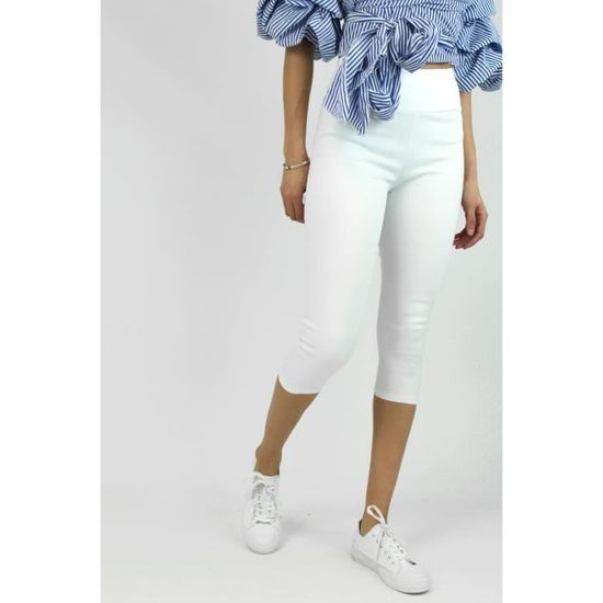 Très joli pantacourt blanc 55%lin T.38 - Vêtements