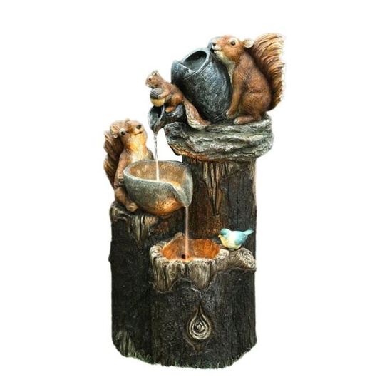 Statue de jardin animalier avec lumières LED solaires, statue de fontaine d'eau d'écureuil [15 cm]