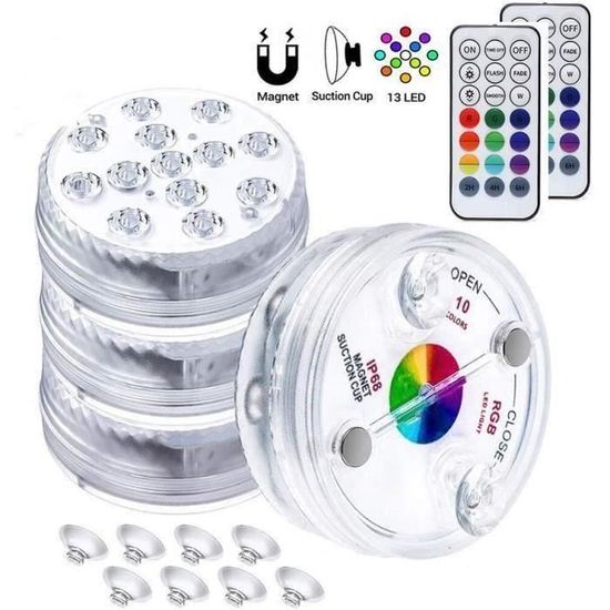 Yotutun Lumière LED Submersible Lot De 2 - Éclairage Piscine Multi-couleur Avec Télécommande RF Et Ventouse IP68