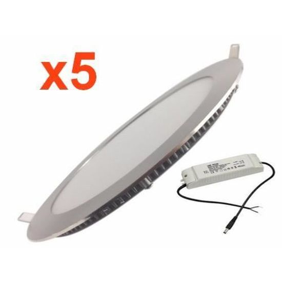 Downlight Dalle LED Extra Plate Ronde ALU 18W Pack de 5 - Blanc Froid 6000K 8000K