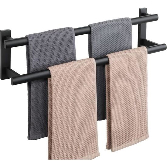 1 Pièce 40 Cm Porte-serviettes Noir Mat Double Porte-serviettes Mural