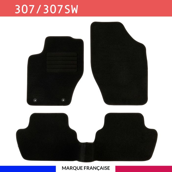 Tapis de voiture - Sur Mesure pour 307 / 307 SW (2000 - 2009) - 3 pièces - Tapis de sol antidérapant pour automobile