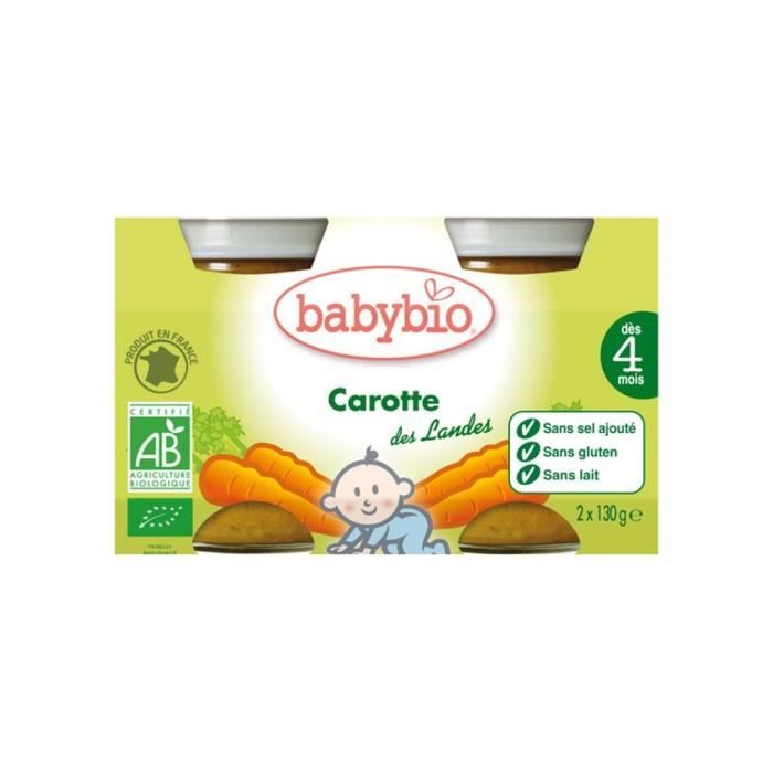 BABYBIO - Petit Pot Bébé Carotte - Bio - 2x130g - Dès 4 mois
