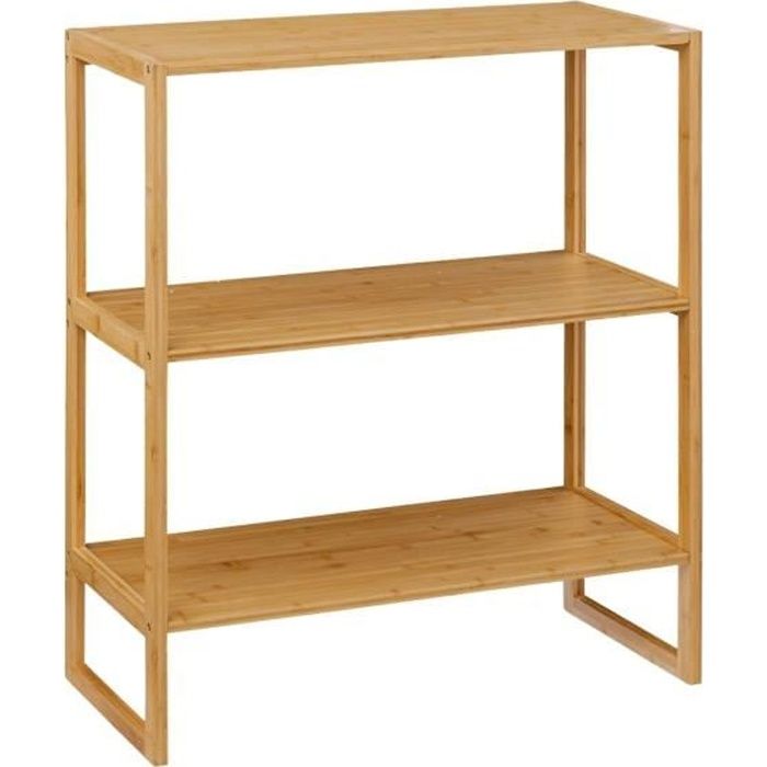 Grande étagère Vintage En Bambou Et Bois – 5 Niveaux – Beige – 200 Cm