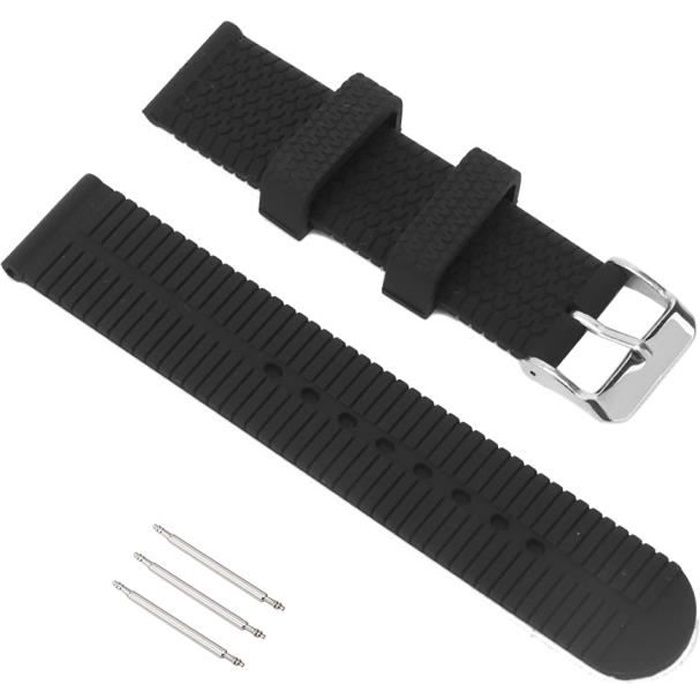 Bracelet de montre 20 mm en silicone avec boucle ardillon pour pneu de sport, accessoire bracelet de montre en grain (noir)