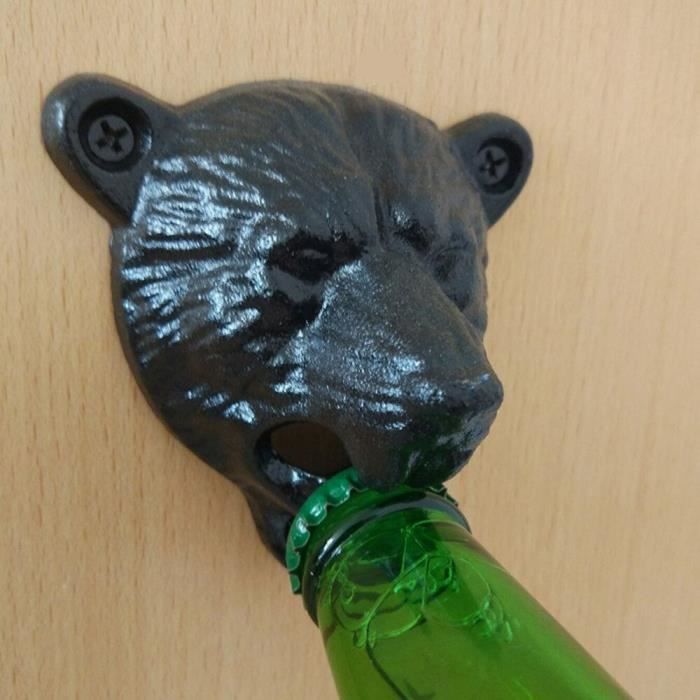 Ouvre-bouteille de bière en fonte - Ouvre-bouteille manuel, tête d'ours, design de montage mural L0401 - Modèle: - WMKPQA10945