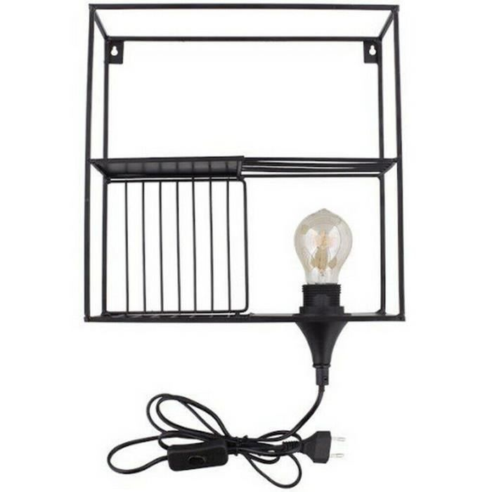 ETAGERE APPLIQUE MURALE BIBLIOTHÈQUE AMPOULE LAMPE INDUSTRIELLE FER FORGE CHEVET