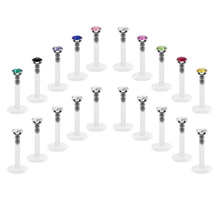 Crdifu 20pcs lèvre Labret Stud Retainer Set Bioflex Barres Flexibles 6/8 /10mm Tragus Cartilage Helix Piercing Bijoux