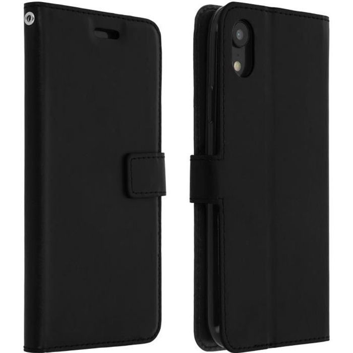 Housse iPhone XR Étui Folio Portefeuille Fonction Support - noir