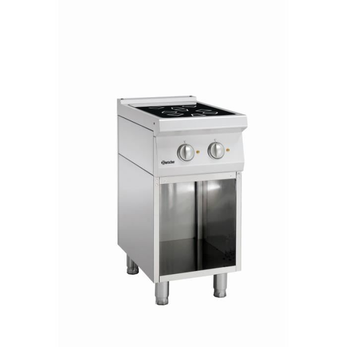 Fourneau sur meuble vitrocéramique 2 zones radiantes - L400xP700xH850-900 - soubassement ouvert - Bartscher -