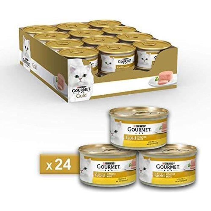 Gourmet Purina Gold Nourriture Humide pour Chat, Mousse au Poulet – 24 boîtes de 85 g chacune 8000550055408