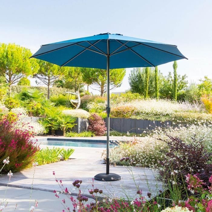 Parasol mat central rond 3m Loompa indigo Hespéride