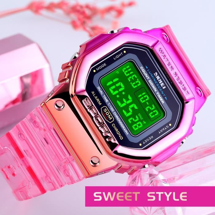 Montre Enfant Sport Étudiant multifonctionnel montre électronique bracelet transparent montre de sport femmes, Cadeau pour enfants