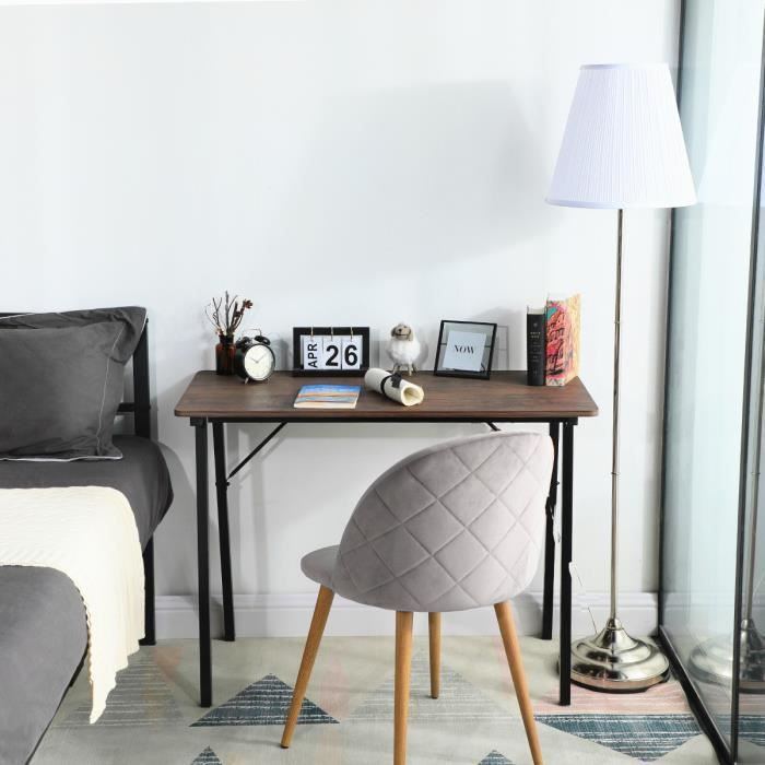 Homy Casa Bureau Informatique Industriel Style Pieds en métal - Décor Marron et noir - L 100 x 48 x 74 cm