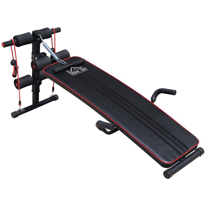 Banc de musculation appareil à abdo hauteur réglable 55,5 x 137,5 x 50-68 cm 2 bandes de résistances + ressort central traction