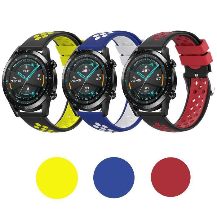 Bracelet Compatible pour Samsung Galaxy Watch 46 mm/Galaxy Watch 3 45 mm/Gear S3 Frontier/Huawei GT2, Bracelet de Sport en Silicone