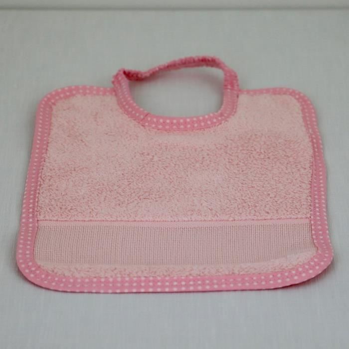 LINANDELLE - Bavoir bébé en coton fermeture élastique et bande toile aïda - Rose