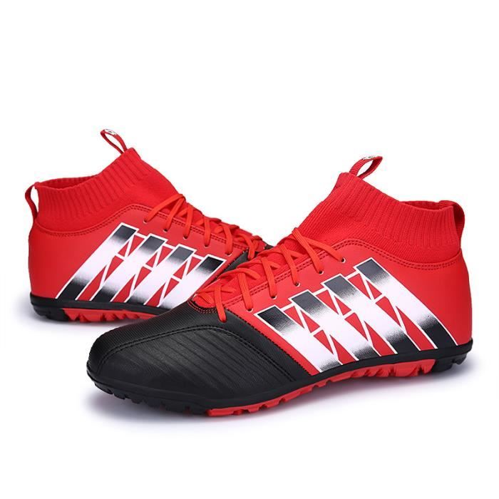 Chaussures de football adultes enfant Chaussures hautes Épissage Antidérapant PU Tissage volant Chaussures Courses d'entraînement