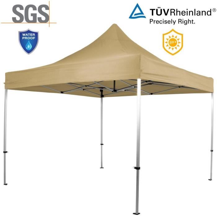 INSTENT® Tonnelle pliable beige 3x3m en aluminium, sans panneaux latéraux Beige