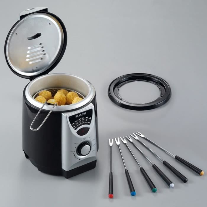 SEVERIN FR2408 Mini Friteuse-fondue 2 en 1 - 6 fourchettes à fondue incluses - couvercle anti-projections - thermostat réglable - n