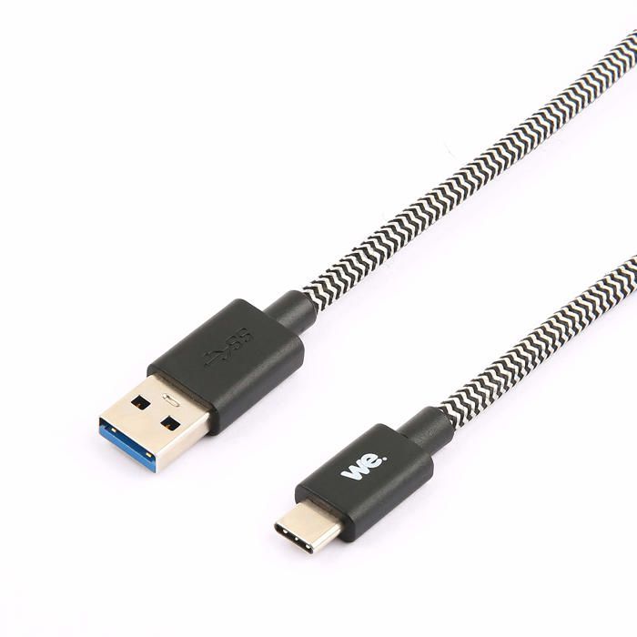 WEWE Câble USB-C mâle/USB A mâle tressé 1 m - USB 3.1 gen 2 - noir et blanc ne s'emmêle pas Noir / Blanc