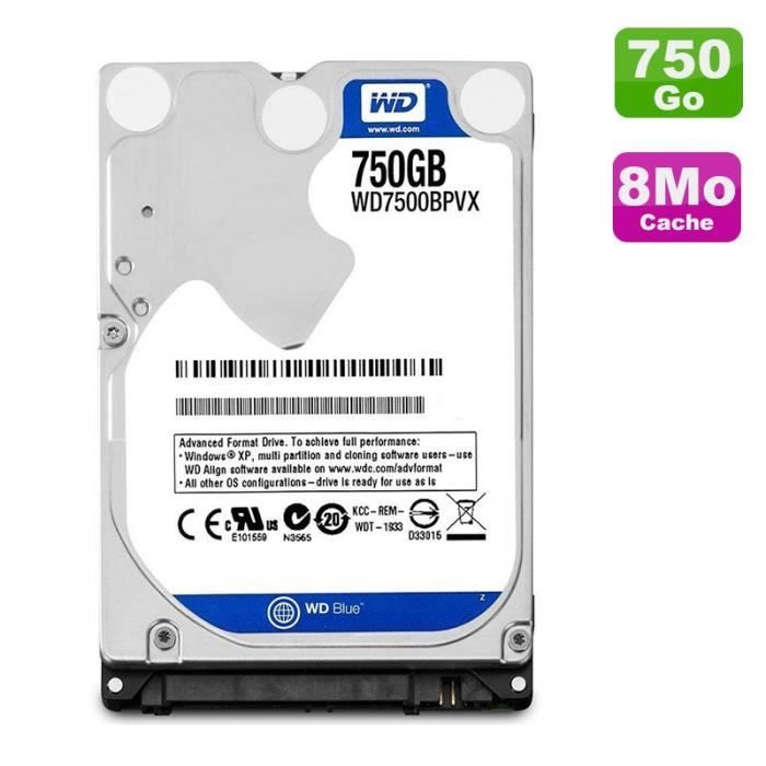 Disque Dur 750go Sata 2.5- Western Digital Scorpio Blue Wd7500bpvx Pc Portable