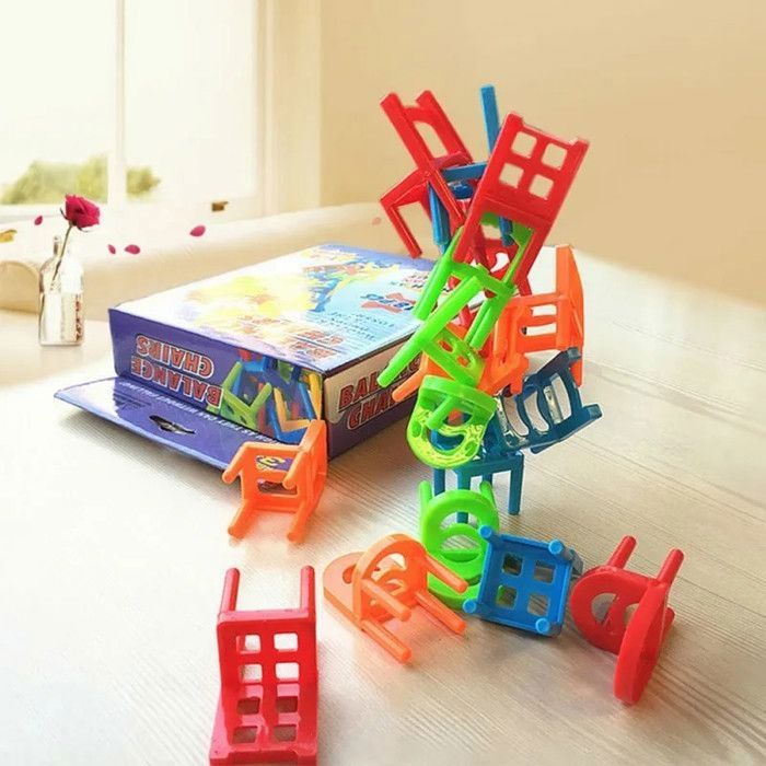 Jeu D'empilage De Chaises D'équilibre - 18 Chaises Multicolores - Jeu Familial Pour Enfants Et Adultes (1-4 Joueurs) - 12