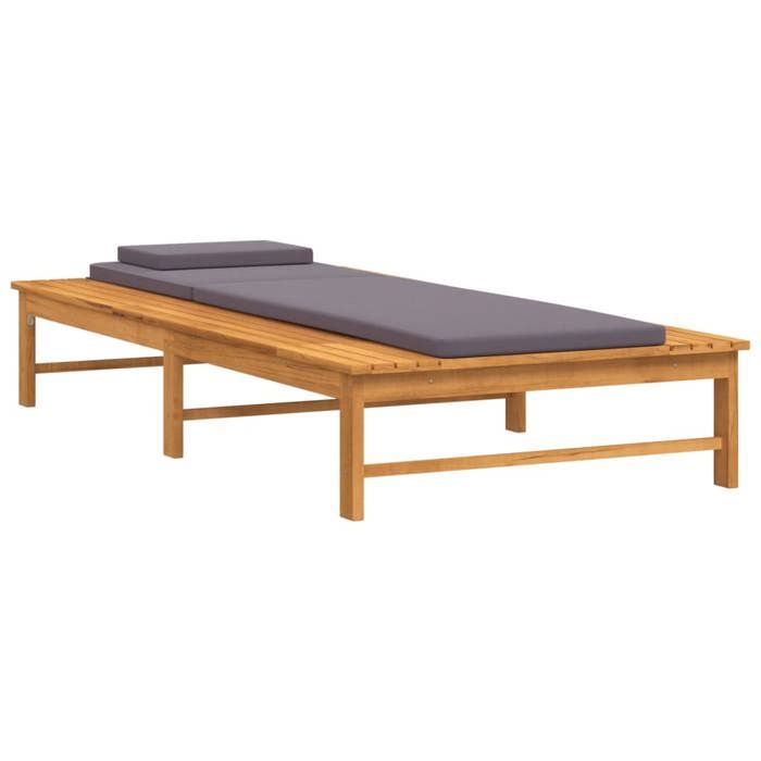 transat chaise longue bain de soleil lit de jardin terrasse meuble d exterieur et coussin/oreiller gris fonce bois massi