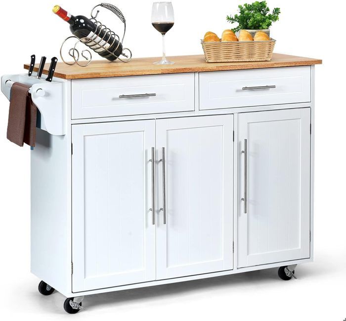 Giantex Desserte De Cuisine à Roulettes – Chariot Rangement 3 Niveaux Épices, Tiroir, Placard Blanc